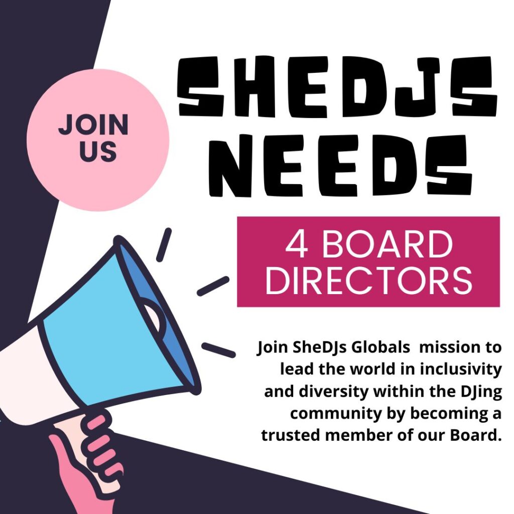 Graphic for SheDjs Needs board director call