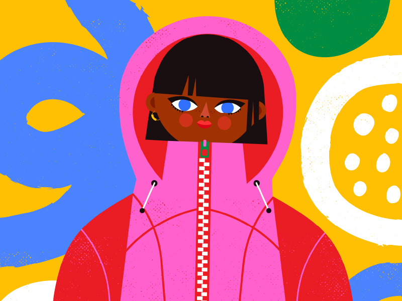 Illustration of girl in pink hoodie