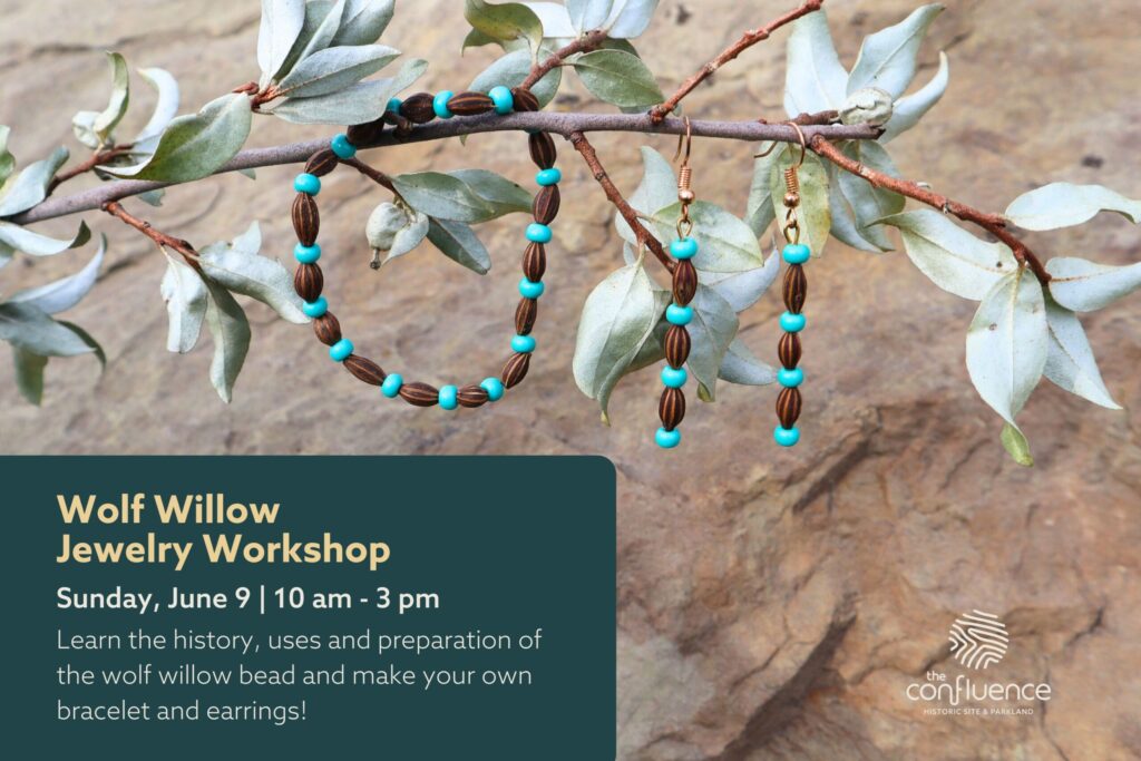 Graphic to promote the Wolf Willow Jewelry Workshop at The Confluence on Sunday, June 9, at 10am
