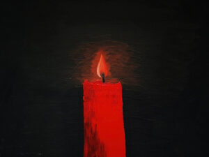 Artwork of lit red candle