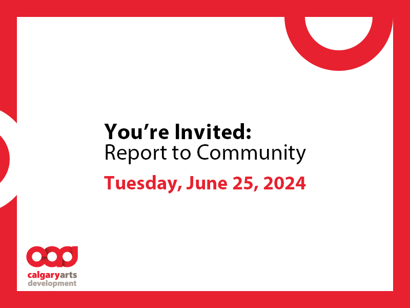 Graphic with branding colours and logo to invite you to Report to the Community on June 25, 2024