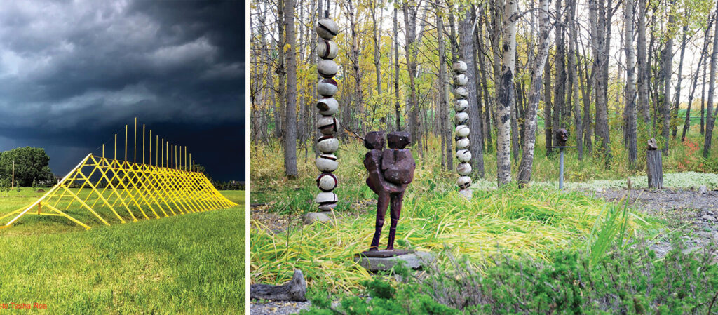 Two photographs from Kiyooka Ohe Arts Centre, both exterior images of art installations