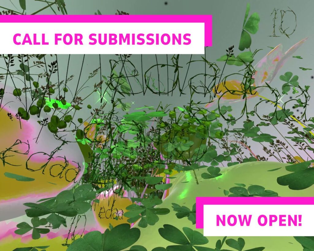 Graphic of digital art with copy that relates to the call for submissions being open