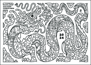 Colouring sheet thumbnail: Chinatown Dragon postcard 