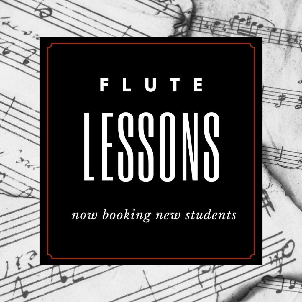 Graphic for flute lessons opportunity: now booking new students.