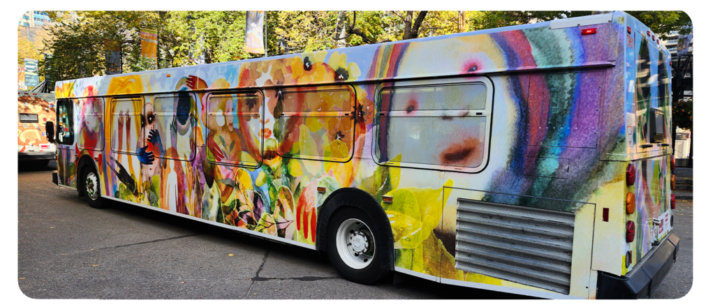 Calgary Transit bus with artwork by Katie Green