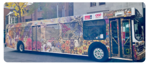 Calgary Transit bus with artwork by Lyndon Navalta