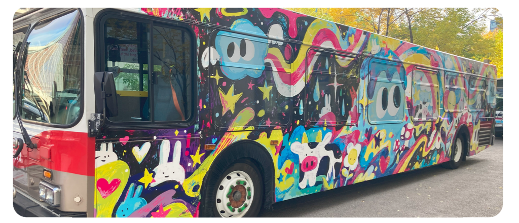 Calgary Transit bus with artwork by Michelle Ku