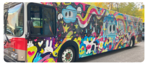 Calgary Transit bus with artwork by Michelle Ku