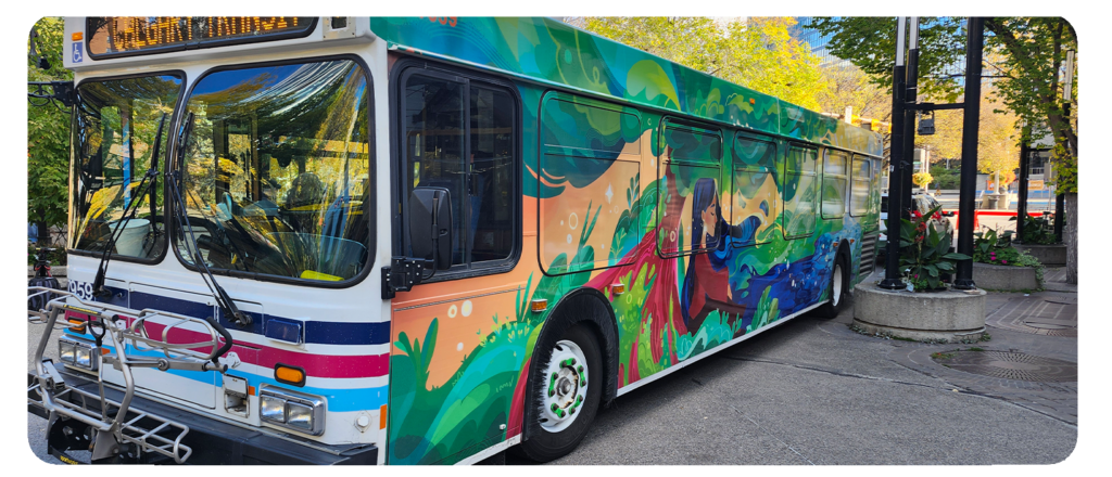 Calgary Transit bus with artwork by Natalia Ionescu