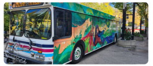 Calgary Transit bus with artwork by Natalia Ionescu