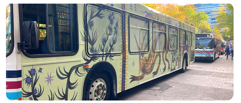 Calgary Transit bus with artwork by Paityn Savoie