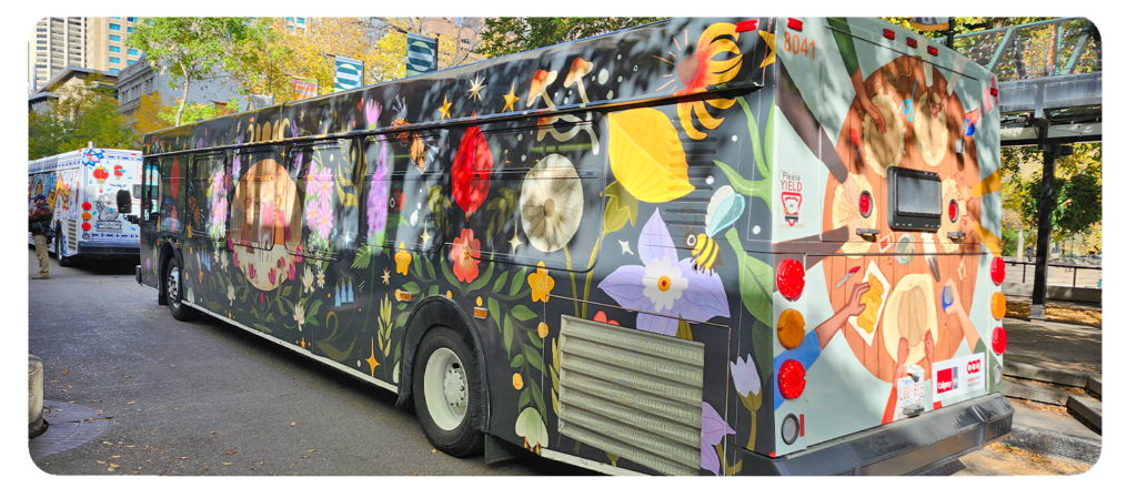 Calgary Transit bus with artwork by Phoebe Riel