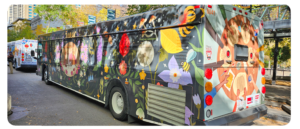 Calgary Transit bus with artwork by Phoebe Riel