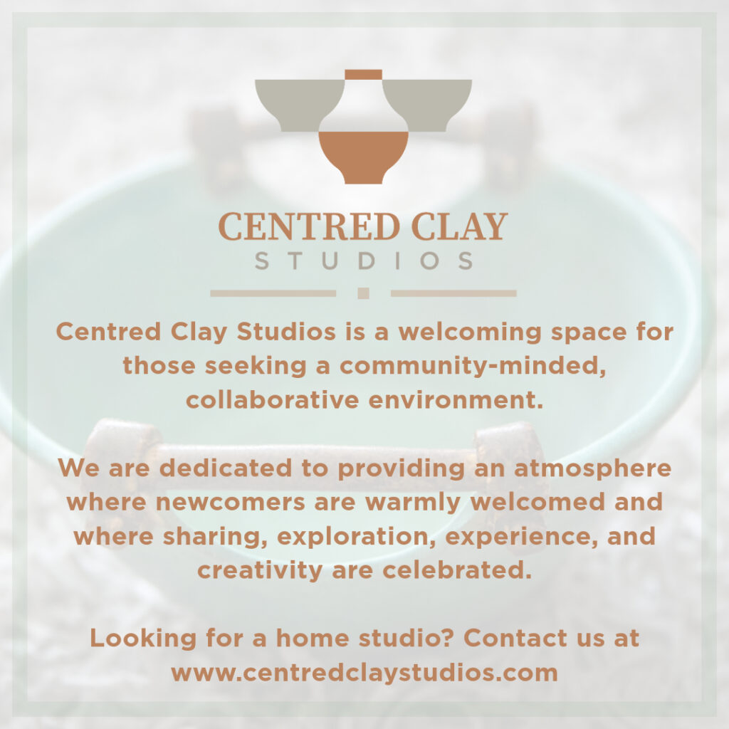 Centered Clay Studios graphic for their studio opening 