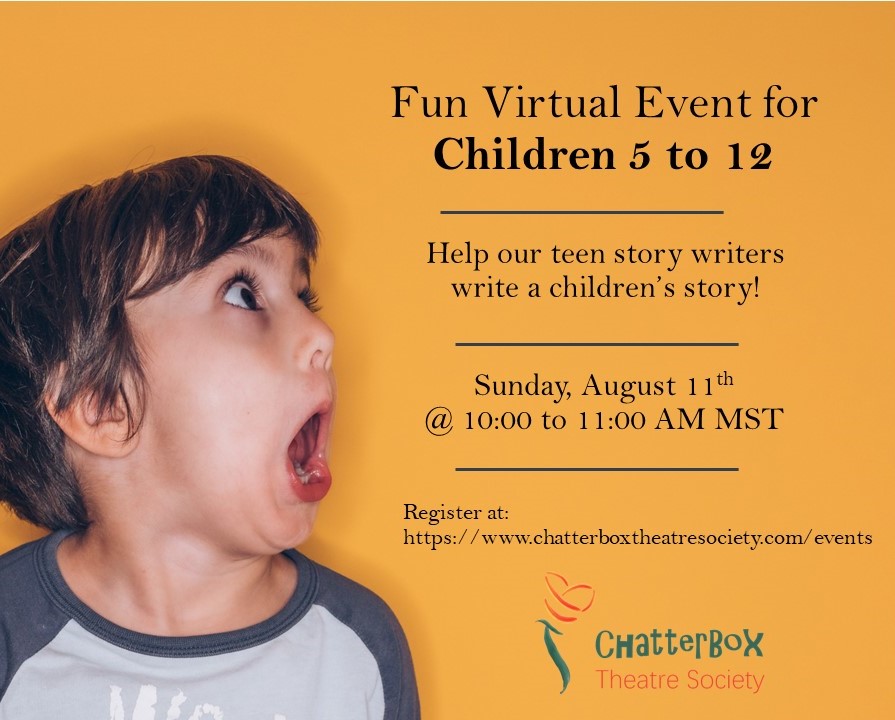 Graphic for ChatterBox Theatre's story writing workshop for children ages 5 to 12