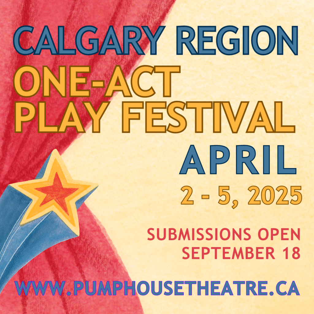 One Act Play Festival graphic for opening April 2 - 5, 2025, submissions open September 18, 2024