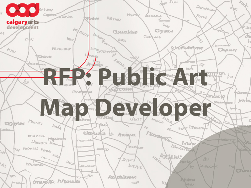 Text reads RFP: Public Art Map Developer, on a background showing a map.