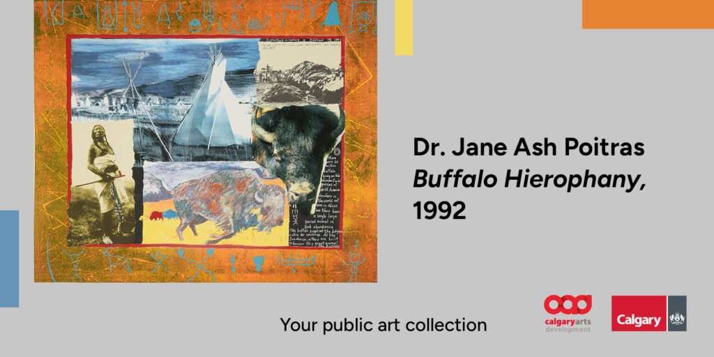 Billboard with artwork by Dr. Jane Ash Poitras: Buffalo Hierophany, 1992