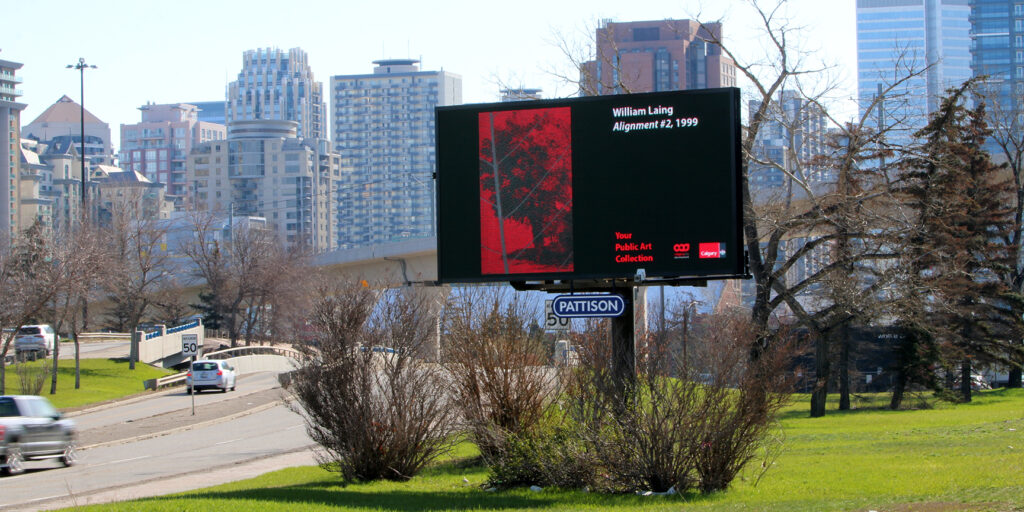 A billboard featuring an artwork from the city's Public Art Collection.