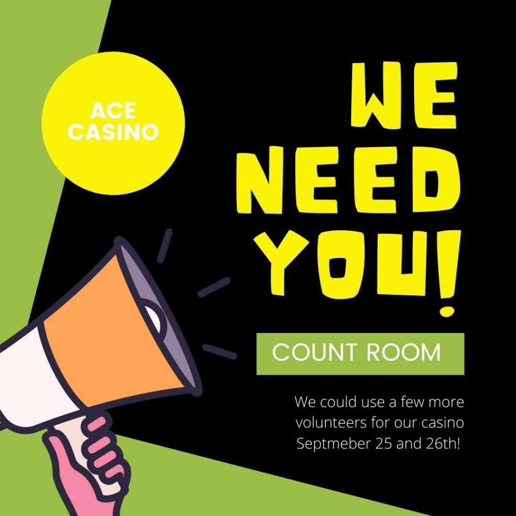 Evergreen Theatre Society graphic for  their call for count room volunteers