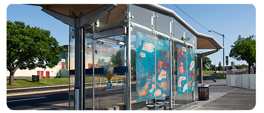 A digital reproduction of artwork by Chris Maier at a BRT station