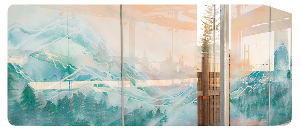 A digital reproduction of artwork by Krystelle Wurtz at a BRT station