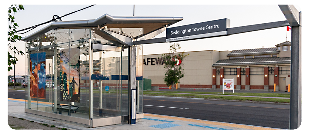 A digital reproduction of artwork byLux McLeod and Jasneet Pritam at a BRT station