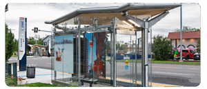 A digital reproduction of artwork by Zoong Nguyen at a BRT station