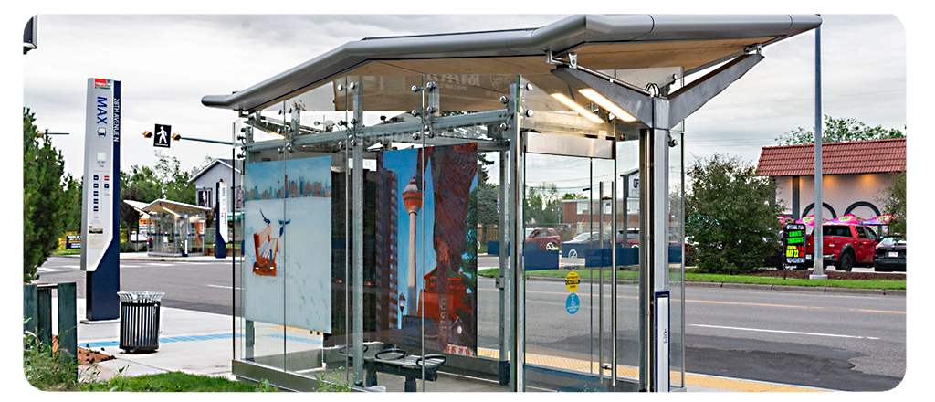 A digital reproduction of artwork by Zoong Nguyen at a BRT station