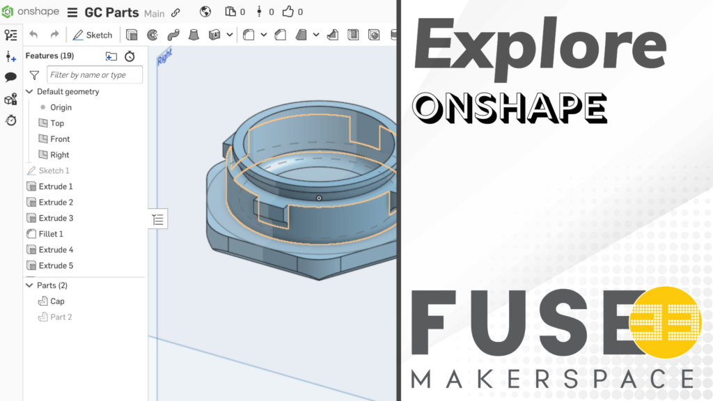 Graphic to promote the Onshape by Fuse33 Makerspace workshop