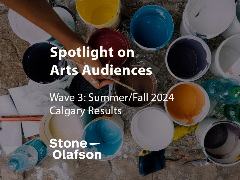 Cover to the Wave 3: Summer/Fall 2024 Calgary Results of Spotlight on Arts Audiences, including the Stone Olafson logo