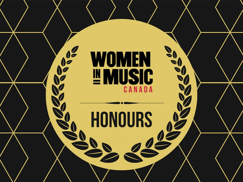 Black and gold log for Women in Music Honours