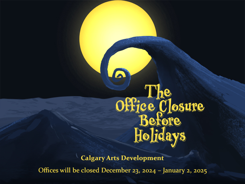 Holiday office closure graphic with dark landscape before a bright moon and copy: Offices will be closed December 23, 2024 - January 2, 2025