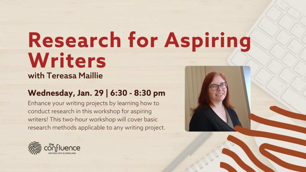 Graphic for the Research for Aspiring Writers with Tereasa Maillie workshop on January 29, 2025