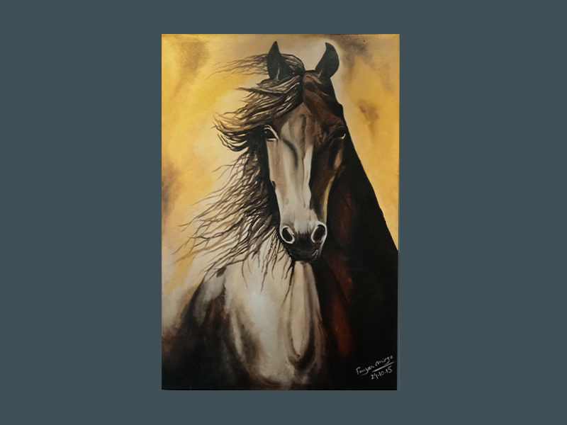 Artwork by artist Fauzan for Open Spaces program, front view of a horse
