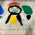 A kids drawing on paper done with colourful paints