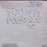 A hand-written letter in support of the nomination of Mr. Tom Baines for Citizen of the Century