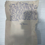 A hand-written letter from Ramona on behalf of Mr. Baines.