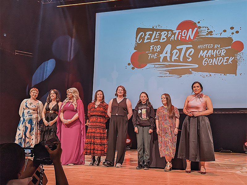 Cultural Leaders Legacy Arts Awards winners from left to right: Cosmo Christoffersen, Morgan Black, Monique Barrie, members of East Side Dance Festival Society, Eva Verity, two children representing Mia + Eric, and Yeisen Chang.