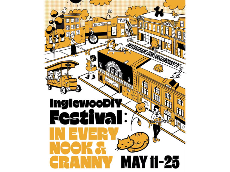 "InglewooDIY Festival" branding and graphic illustration, with copy: In Every Nook & Cranny, May 11 to 25, 2025