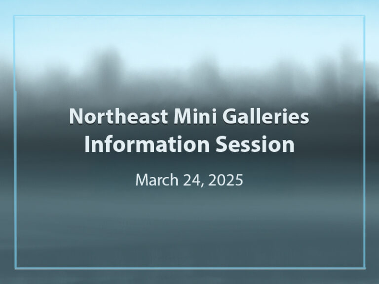 Northeast Mini Galleries Information Session March 24, 2025 graphic , text against blue and grey background