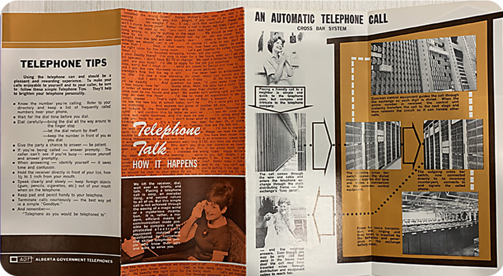 A vintage flyer unfolded with the heading: Telephone tips