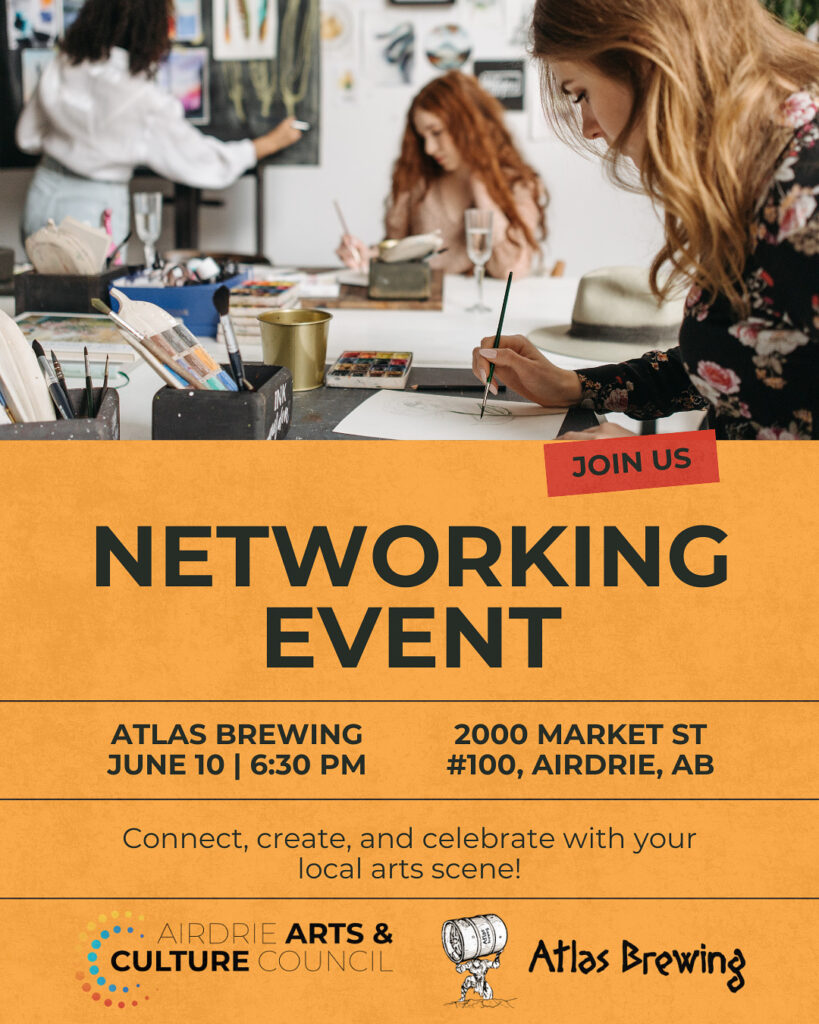 Poster for Airdrie Arts & Culture Council's networking event on June 10, 2025