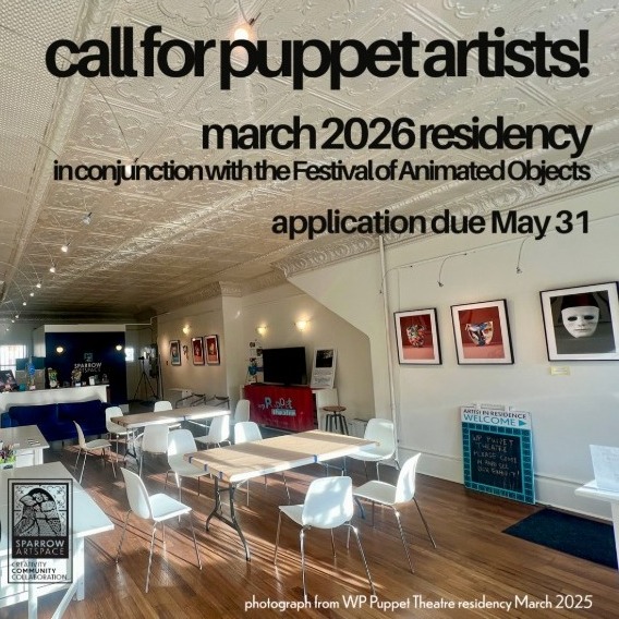 Call for puppet artists March 2026 Residency graphic