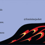 An artwork featuring a stylized woman with flowing black and red hair alongside a poem titled "return to self" by Bianca Palacio. The background is soft purple and the Instagram handle @femininejacket appears above the the woman's face.