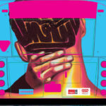 Rendering of the back of a bus with a close-up of a person’s head and neck, hands holding the back of their own head. The person’s hair is styled in bold braids forming the word "UNITY." Bright blue and pink frame the figure. Artwork by @sydtheartiste. Logos for Calgary Arts Development and the City of Calgary appear at the bottom.