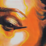 A close-up of a woman's face in bold orange and yellow tones with graphic line highlights, set against a vibrant yellow background. To the right, a smaller portrait shows the same woman in full with sculptural black hair shapes behind her. The text “UNDONE 3.0” appears in white on the left.
