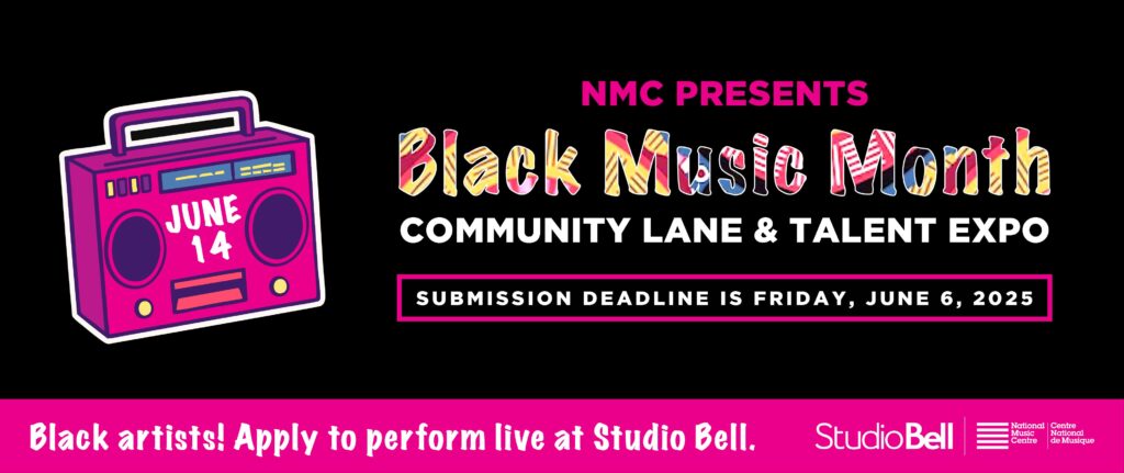 NMC Presents Black Music Month, a poster for the call for submissions.