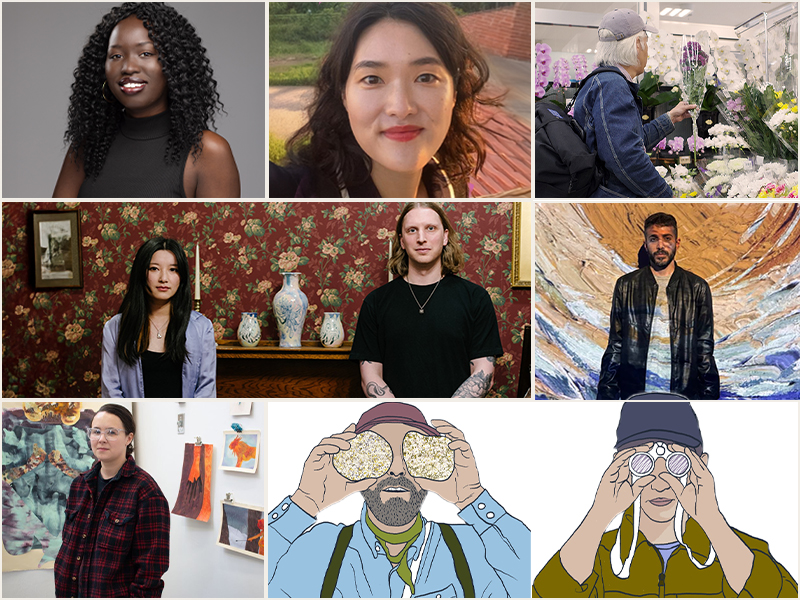 A montage of the artists, from clockwise top left: Apiow Akwai, Bomi Yook, Justin Seiji Waddell, Mao and Chris, Saeid Asgarian, Morgan Possberg and Mia + Eric